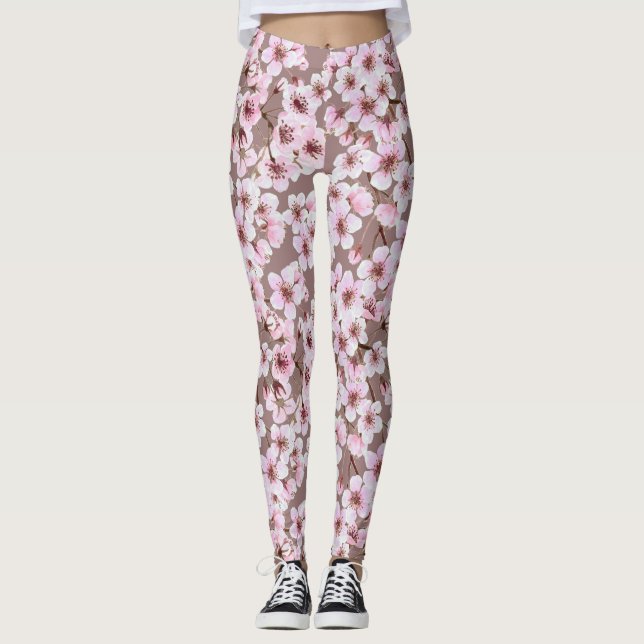 Kirschblütenmuster Leggings (Vorderseite)