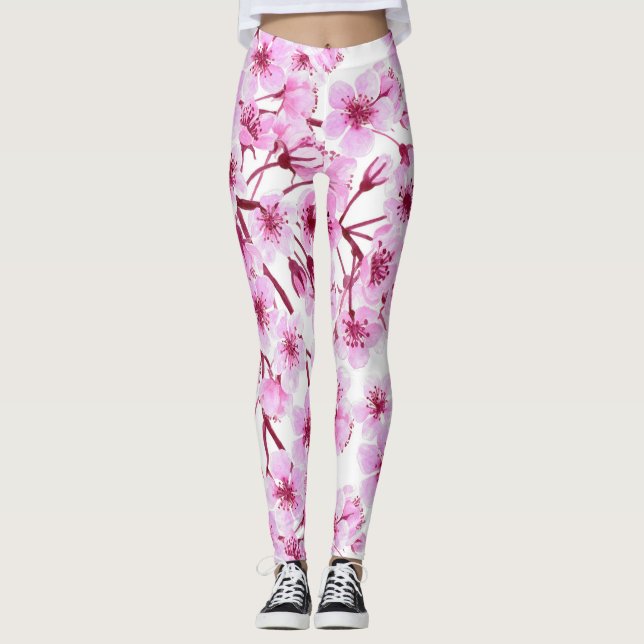 Kirschblütenmuster Leggings (Vorderseite)