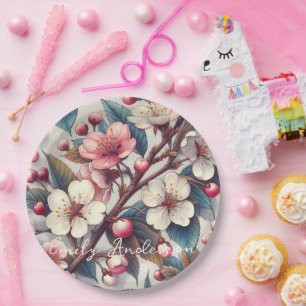 Kirschblütenrosa Blumen floral japanische Sakura Pappteller