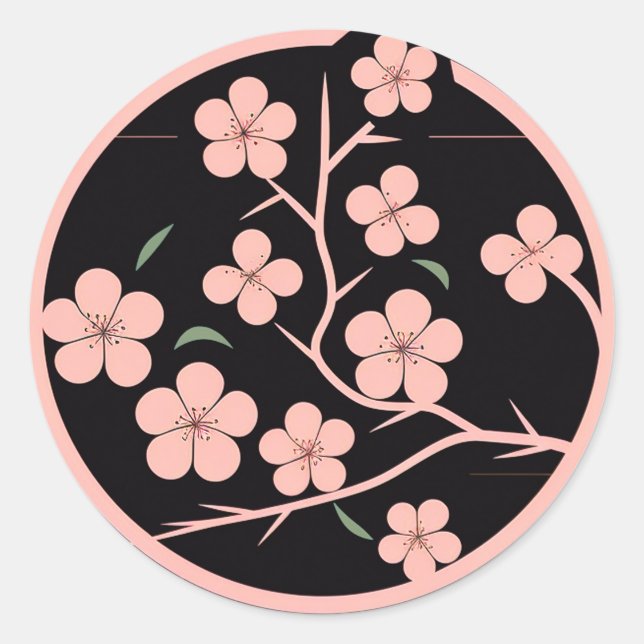 Kirschblütensymbol, Minimalismus, Rosa Runder Aufkleber (Vorderseite)
