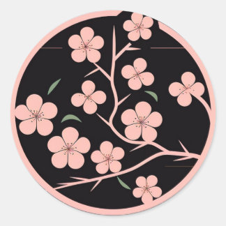Kirschblütensymbol, Minimalismus, Rosa Runder Aufkleber
