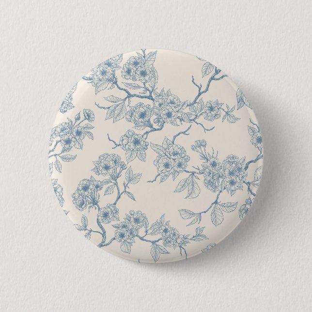 Kirschblütenzweige in Blau und Creme Button (Vorderseite)