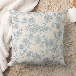 Kirschblütenzweige in Blau und Creme Kissen