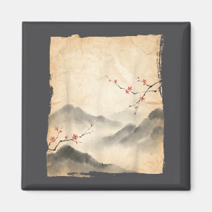Kirschblütenzweige Japanische Tuschmalerei Kunst Magnet