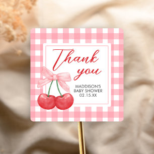 Kirsche auf dem Baby Shower Quadratischer Aufkleber