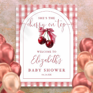 Kirsche auf dem Baby-Shower-Willkommensschild Poster