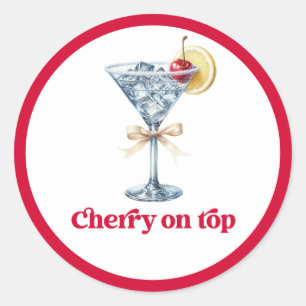 Kirsche auf dem Retro-Martini-Birthday-Party Runder Aufkleber