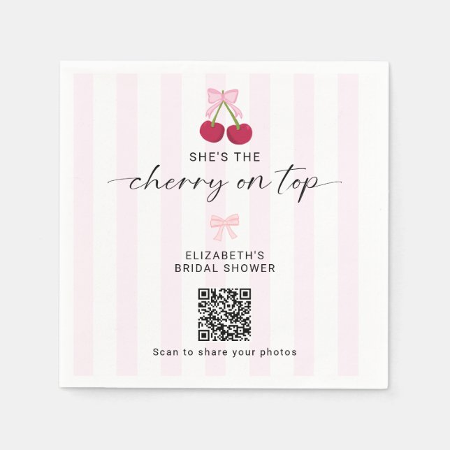 Kirsche auf der Hochzeitsbrautparty QR-Code zum Te Serviette (Vorderseite)