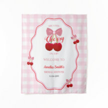 Kirsche auf rosa Schleife Brautdusche Hintergrund