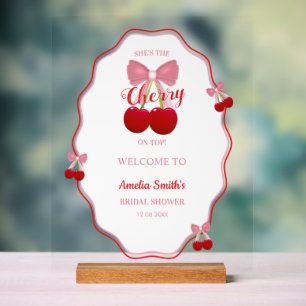 Kirsche auf rosa Schleife Brautparty Acryl-Schild Acrylschild
