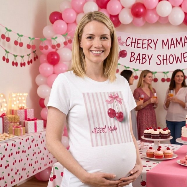Kirsche auf rosa Schleife "Wird Mama" T-Shirt (Von Creator hochgeladen)