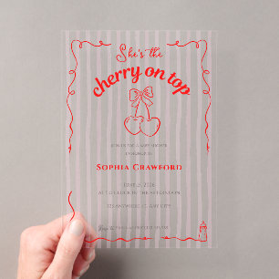 Kirsche auf Rot Pink Schleife Babyparty Acryleinladungen