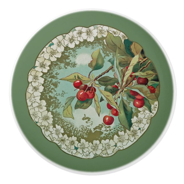 Kirsche~ botanisches Frucht ~ irgendein Keramikknauf (Vorderseite)