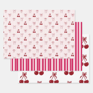 Kirsche Bow Coquette Rosa Muster Süße Handwerk Str Geschenkpapier Set