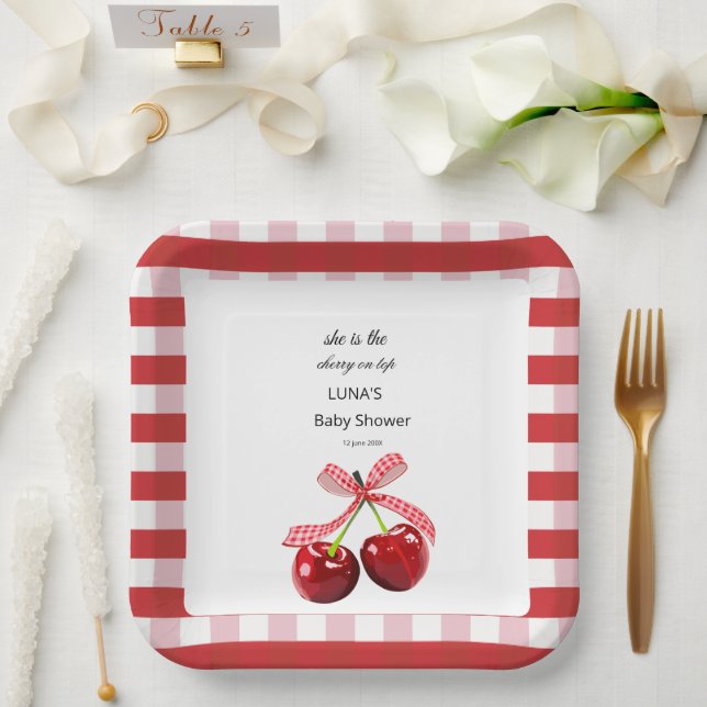 Kirsche Elegant Minimal Lebendig Moderne Ästhetik Pappteller (Hochzeit)