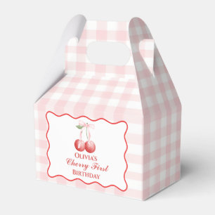 Kirsche Erster Geburtstag Rosa Schleife Gingham Geschenkschachtel