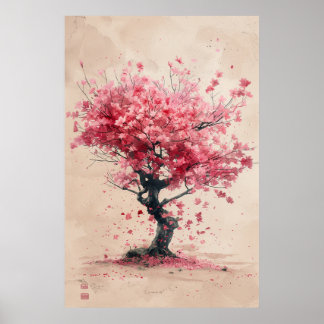 Kirsche im Wind – Japanische Kirschblütenmalerei Poster
