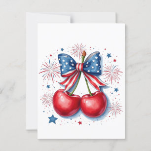 Kirsche mit kokettem Bogen 4. Juli Amerikanisch Postkarte
