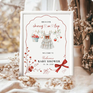 Kirsche Oben Rosa Schleife Baby Mädchen Shower Beg Poster