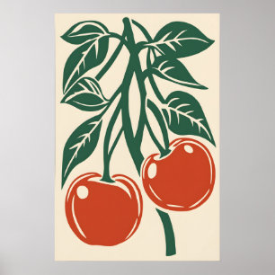 Kirsche Retro-Kunstposter - Küchenwand - Sofort Poster