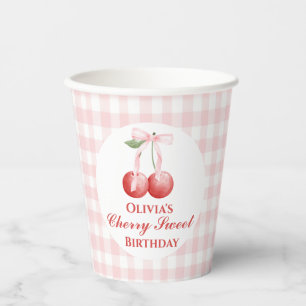 Kirsche Süß Geburtstag Rosa Schleife Gingham Pappbecher