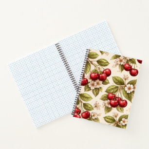 Kirsche- und Kirschblüten-Muster – Süßes rosa Flor Notizbuch