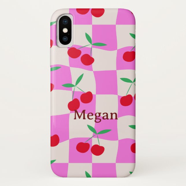 Kirschen auf rosafarbenen Individuellen Namen Case-Mate iPhone Hülle (Rückseite)