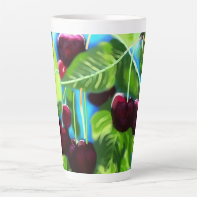Kirschen aus den Zweigen Kirsche rot grün Milchtasse (Vorderseite)