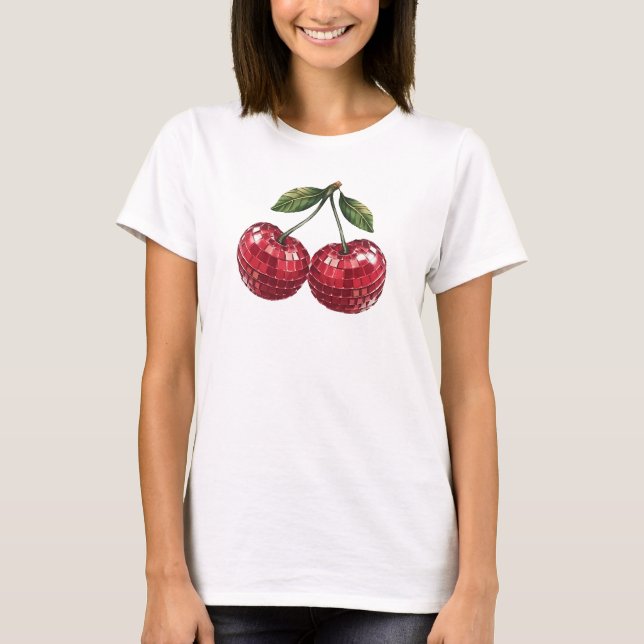 Kirschen Fruchtdisco Groovy Retro T-Shirt (Vorderseite)