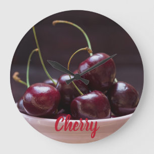 Kirschen in rosa Schüssel für Obstliebhaber Große Wanduhr