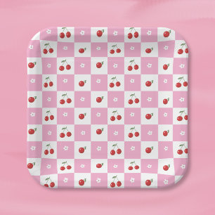 Kirschen Kleine Blume Rosa und Weiße Papierplatte Pappteller