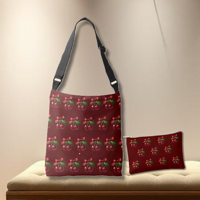 Kirschen mit Bow-Cherry-Rot Tragetaschen Mit Langen Trägern (Cherries with a Bow-Tote bag with cherries and a small pouch with cherries)