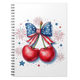 Kirschen mit Coquette Bow 4. Juli Amerikaner Notizblock