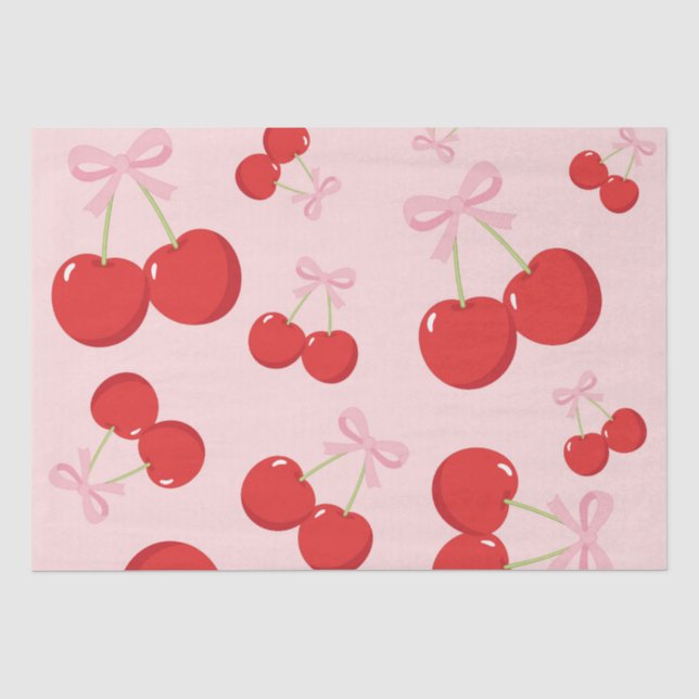 Kirschen mit rosa Bow Coquette Seidenpapier (Vorderseite)