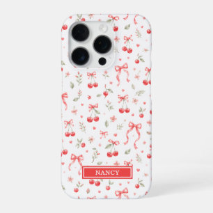 Kirschen mit roten Coquette-Schleifen monogrammier iPhone 16 Pro Hülle