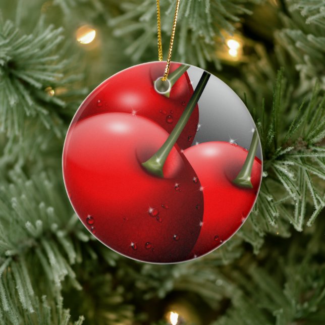 Kirschen mit Taubentropfen Keramik Ornament (Baum)