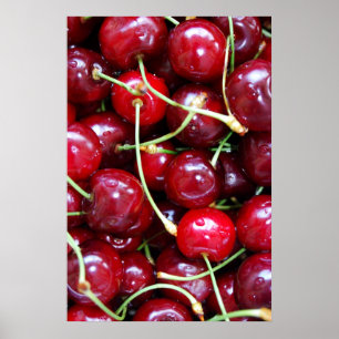 Kirschen rote Frucht Nahrung frisch Nahaufnahme Poster
