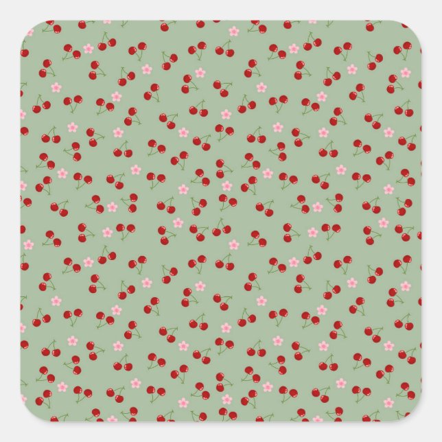 Kirschen und Blume Quadratischer Aufkleber (Vorderseite)