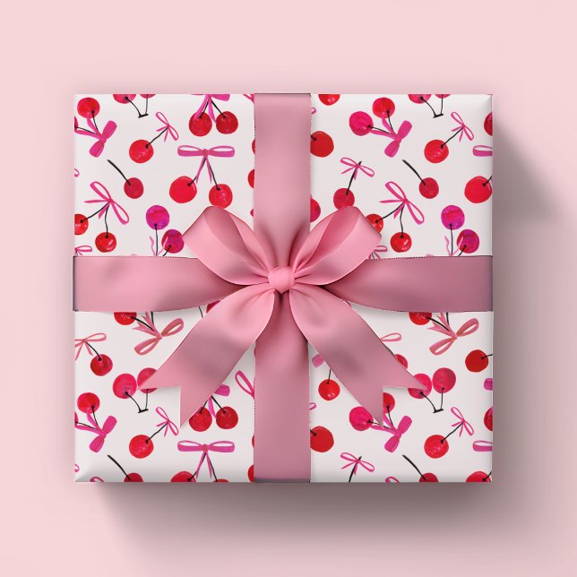 Kirschen und Bogen Geschenkpapier (Coquette cherry and bow girly pattern wrapping paper rolls. Great for girls birthday or baby shower.)