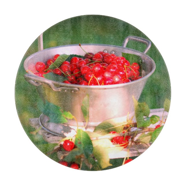 Kirschernte, Hütte Garten Rosalinde Schneidebrett (Vorderseite)