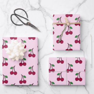 Kirschfruchtmuster in Rosa und Rot Geschenkpapier Set