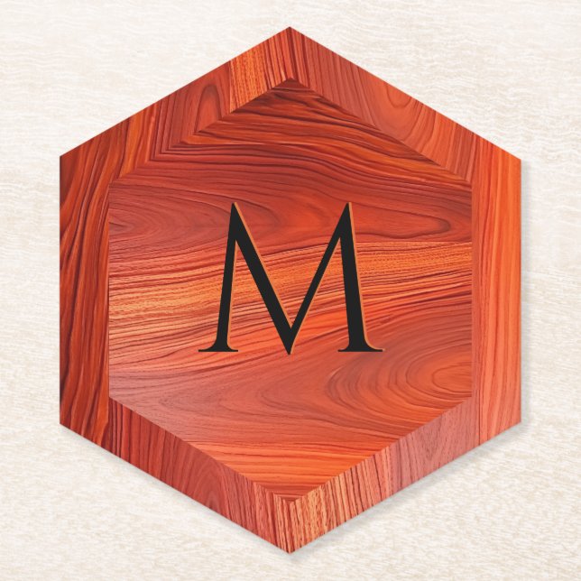Kirschholzstruktur mit individuellem Monogramm. Untersetzer (Vorderseite)