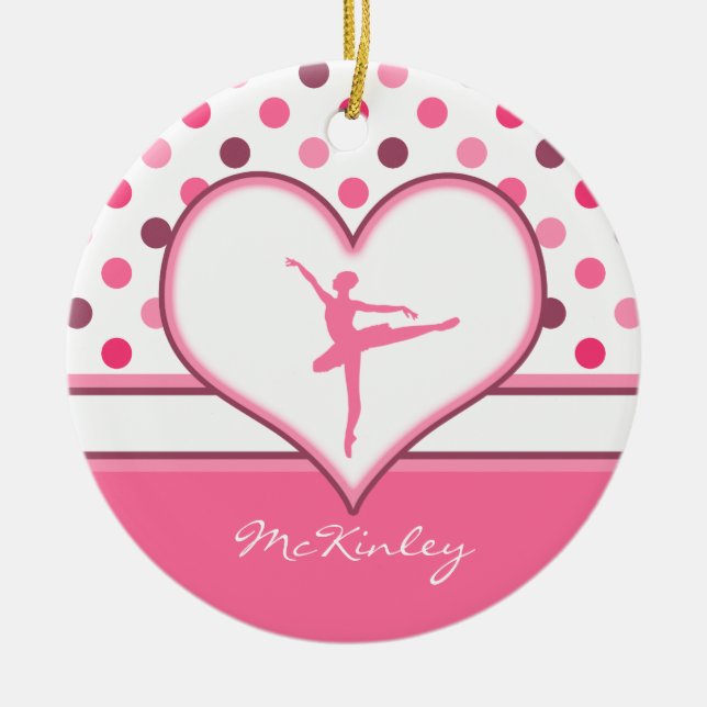 Kirschinspirierter Rosa Polka-Punkte Keramik Ornament (Vorne)