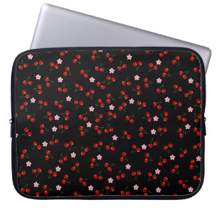 Kirschmuster auf schwarzem Hintergrund Laptopschutzhülle