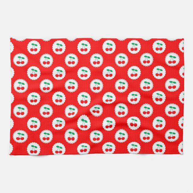 Kirschmuster – Retro-Frucht-Geschenk & Deko Geschirrtuch (Horizontal)