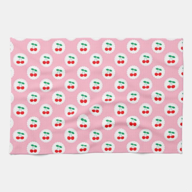 Kirschmuster – Retro-Frucht-Geschenk & Deko Geschirrtuch (Horizontal)