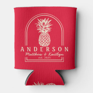 Kirschpickende rosa Ananas Hochzeitsbogen & Name Dosenkühler