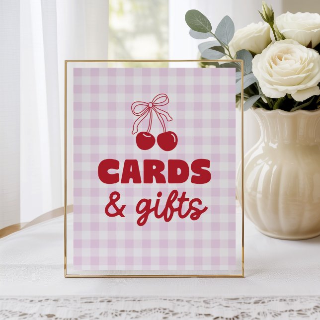 Kirschrosa Gingham-Karten & Geschenke zum Geburtst Poster (Von Creator hochgeladen)