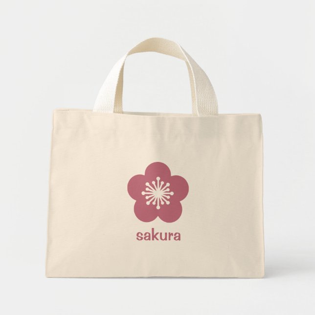 Kirschrosa Sakura-Blüten-Silhouette Mini Stoffbeutel (Vorne)