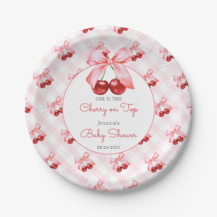 Kirschrosa Schleifen-Baby-Party Pappteller